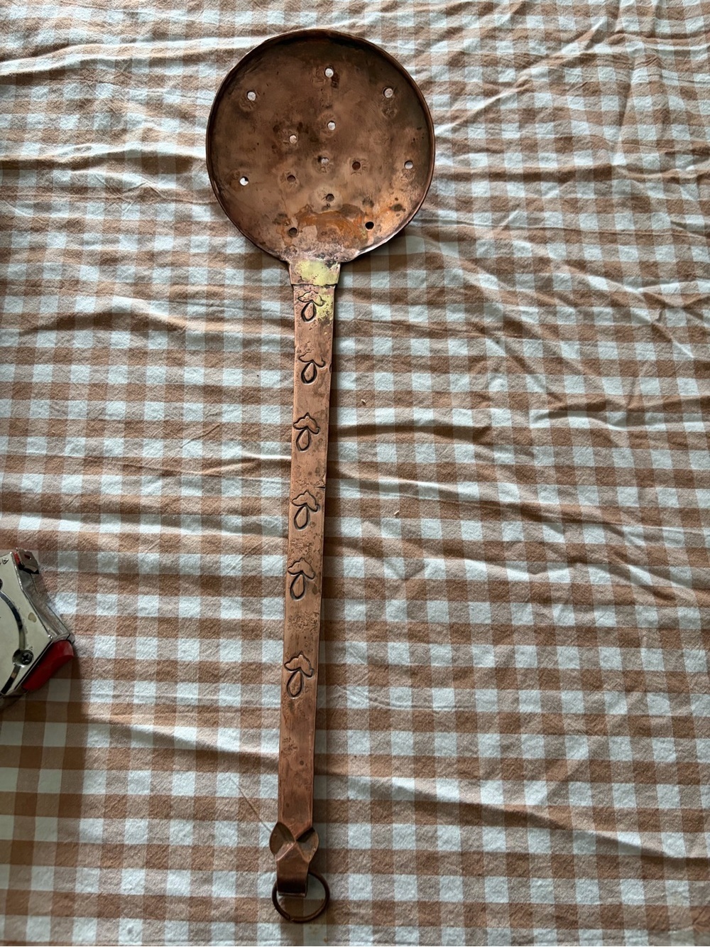 Copper Slotted Serving Spoon - Decorative Long-Handle Kitchen Spoon